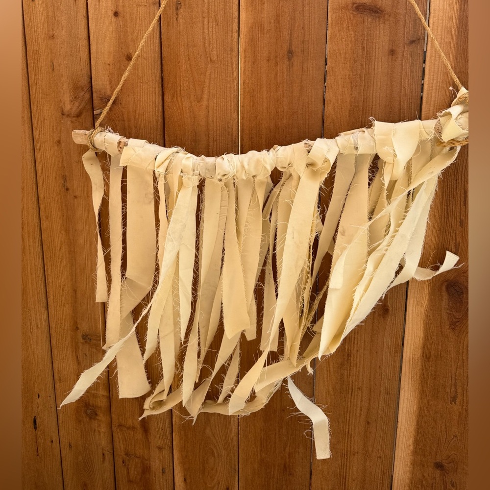 Large Driftwood Bohemian Party Wall Decor Ribbons Cream Fringe Wall Hanging boho